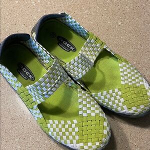 Lime and White Woven Sandals